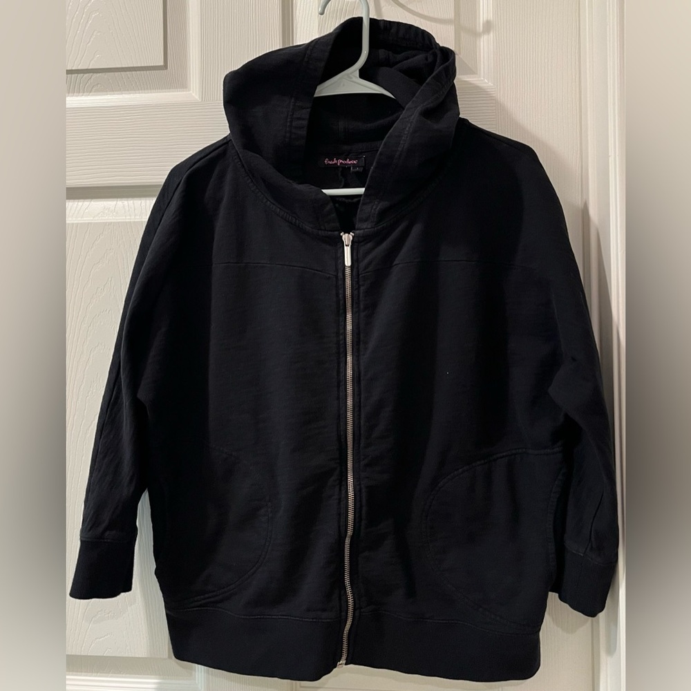 Fresh Produce Full Zip Hoodie w/ Pockets 3/4 Sleeve Black Size Large